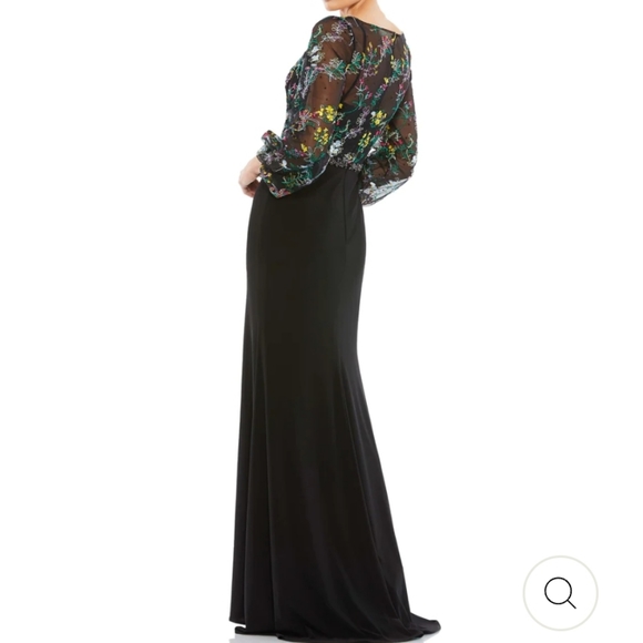 NWT Mac Duggal Embroidered Illusion Puff Sleeve Column Gown Floral 18 # 79379 - Picture 3 of 17